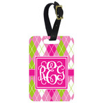 Pink & Green Argyle Metal Luggage Tag w/ Monogram
