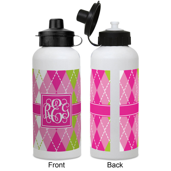 Pink & Green Argyle Aluminum Water Bottle - White APPROVAL
