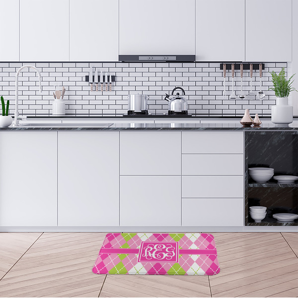 Pink & Green Argyle Anti-Fatigue Kitchen Mats - LIFESTYLE