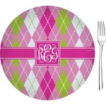 Pink & Green Argyle 8" Glass Appetizer / Dessert Plates - Single or Set (Personalized)