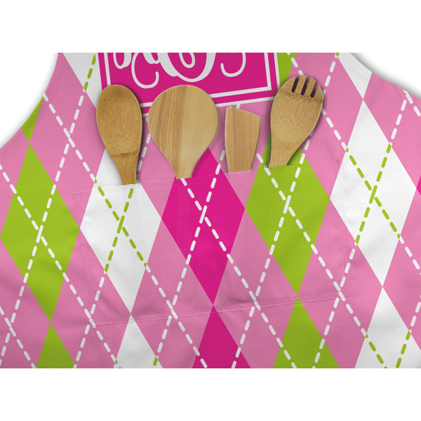 Pink & Green Argyle Apron - Pocket Detail with Props