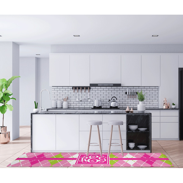 Pink & Green Argyle Area Rug Sizes