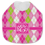 Pink & Green Argyle Jersey Knit Baby Bib w/ Monogram
