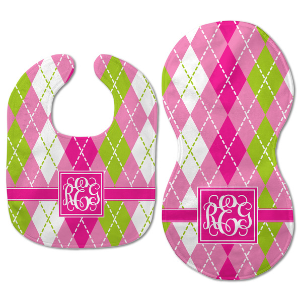Pink & Green Argyle Baby Bib & Burp Set - Approval (new bib & burp)