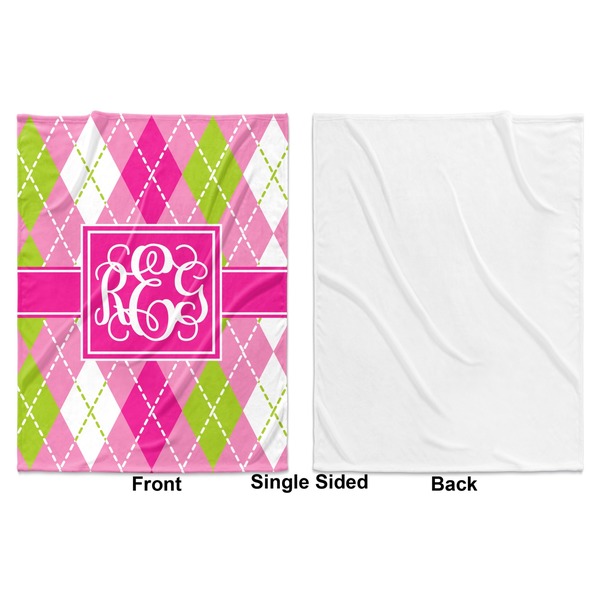 Pink & Green Argyle Baby Blanket (Single Side - Printed Front, White Back)