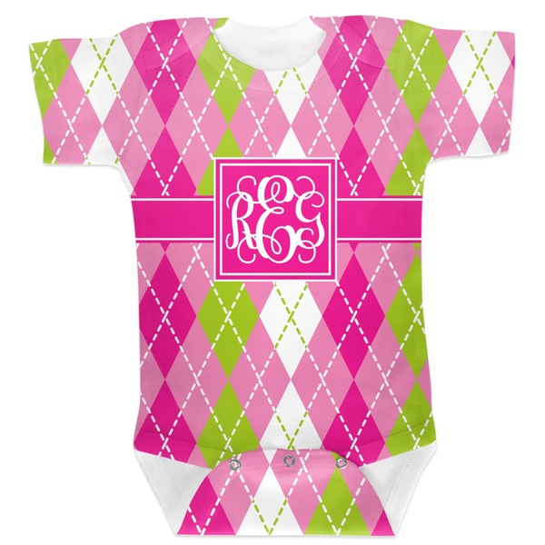 Custom Pink & Green Argyle Baby Bodysuit 0-3 (Personalized)