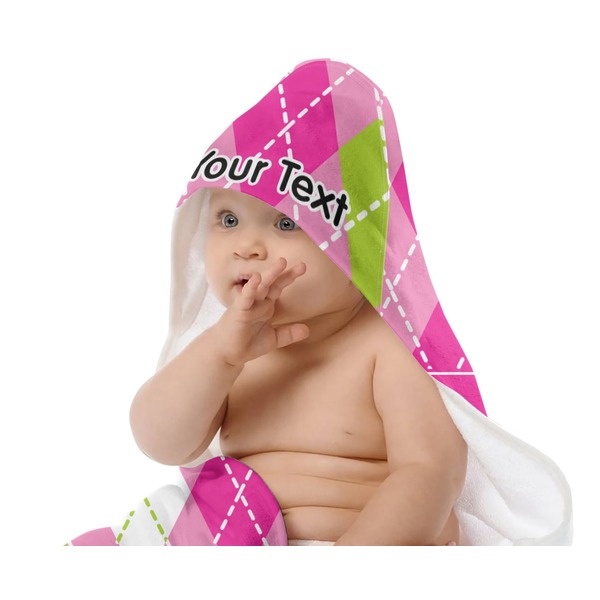 Pink & Green Argyle Baby Hooded Towel on Child