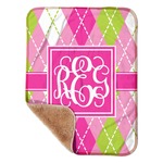 Pink & Green Argyle Sherpa Baby Blanket - 30" x 40" w/ Monograms