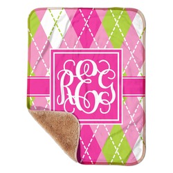 Pink & Green Argyle Sherpa Baby Blanket - 30" x 40" w/ Monograms