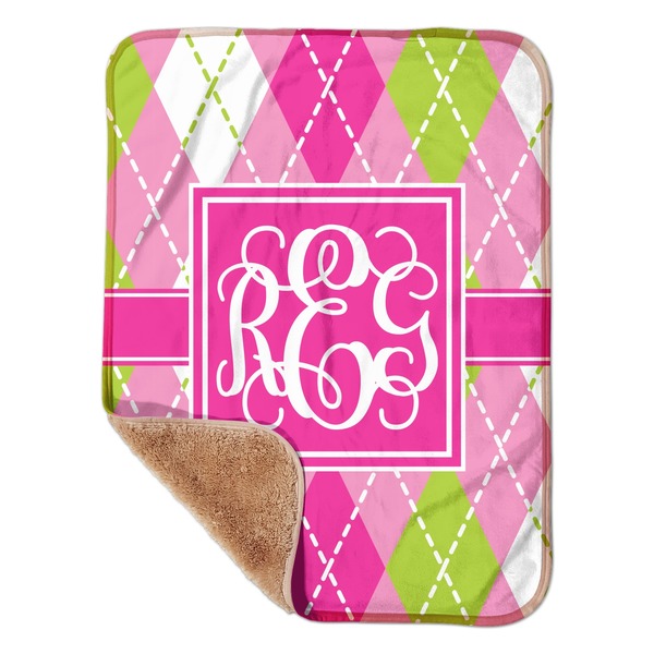 Custom Pink & Green Argyle Sherpa Baby Blanket - 30" x 40" w/ Monograms