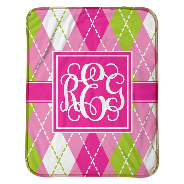 Pink & Green Argyle Baby Sherpa Blanket - Flat