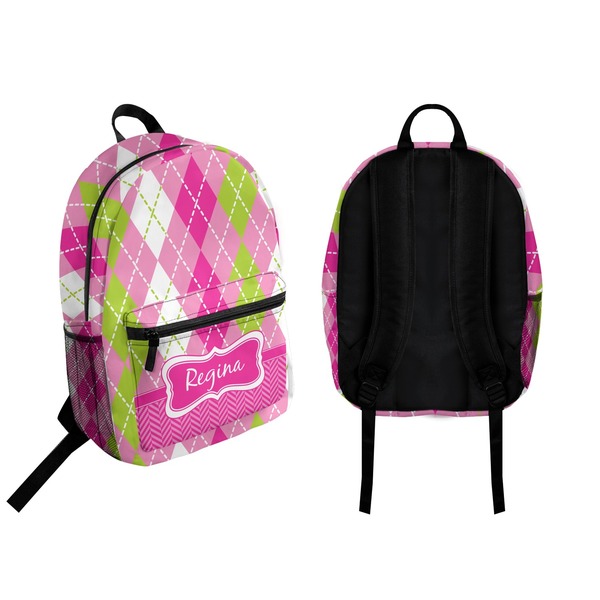 Pink & Green Argyle Backpack front and back - Apvl