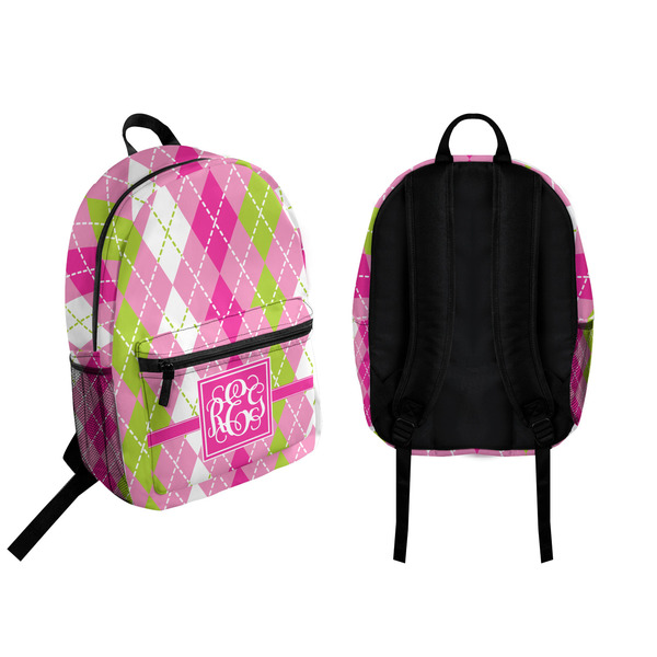 Pink & Green Argyle Backpack front and back - Apvl