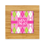Pink & Green Argyle Bamboo Trivet with Ceramic Tile Insert (Personalized)