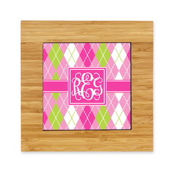 Pink & Green Argyle Bamboo Trivet with Ceramic Tile Insert (Personalized)