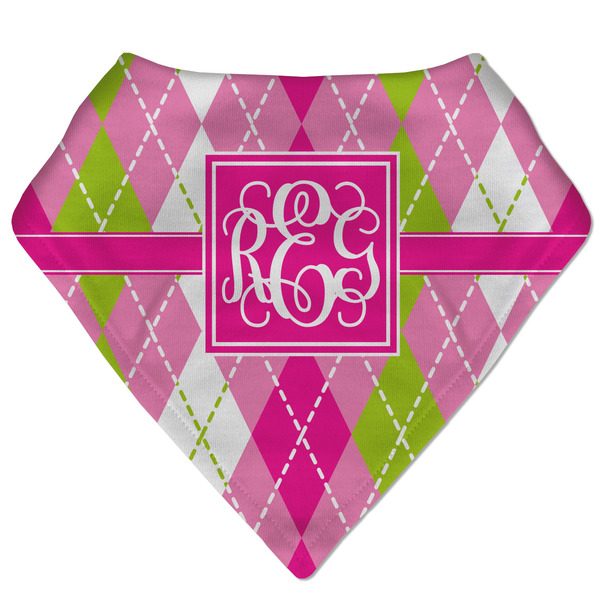 Custom Pink & Green Argyle Bandana Bib (Personalized)