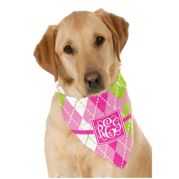 Custom Pink & Green Argyle Dog Bandana Scarf w/ Monogram