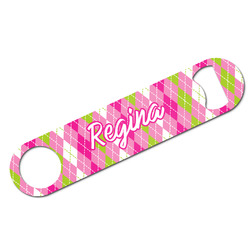 Pink & Green Argyle Bar Bottle Opener w/ Monogram