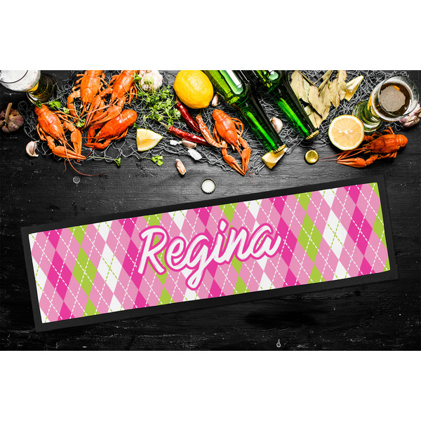 Pink & Green Argyle Bar Mat - Large - LIFESTYLE