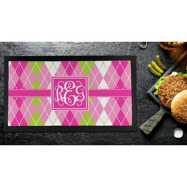 Pink & Green Argyle Bar Mat - Small - LIFESTYLE