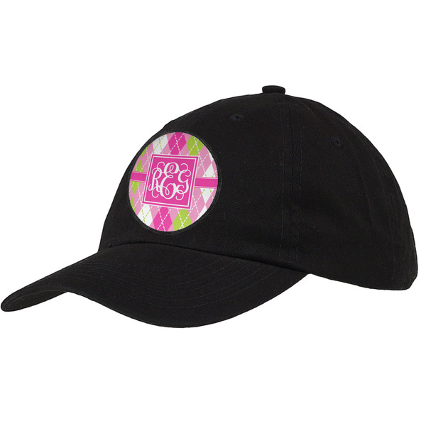 Custom Pink & Green Argyle Baseball Cap - Black (Personalized)