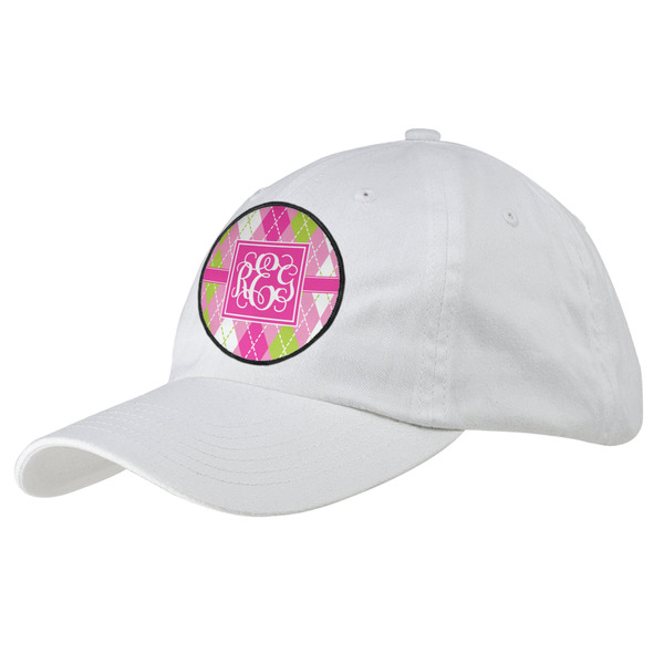 Custom Pink & Green Argyle Baseball Cap - White (Personalized)