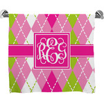Pink & Green Argyle Bath Towel (Personalized)