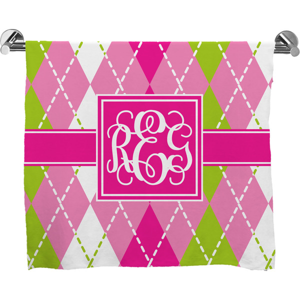 Custom Pink & Green Argyle Bath Towel (Personalized)