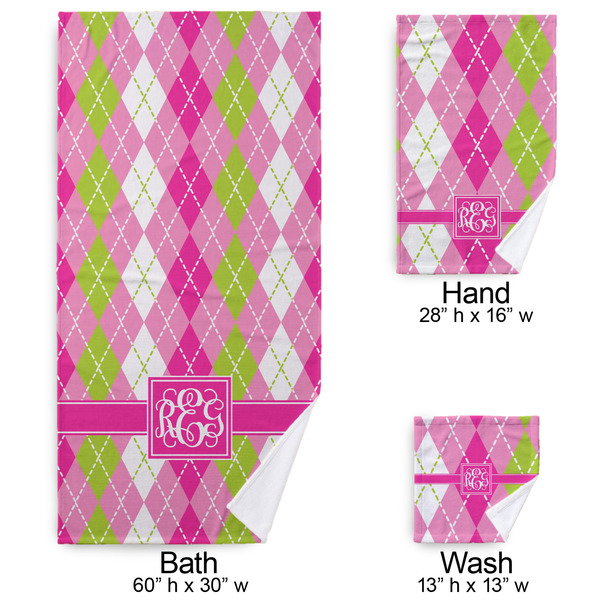 Pink & Green Argyle Bath Towel Sets - 3-piece - Approval
