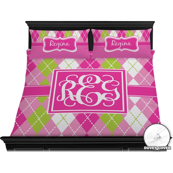 Pink & Green Argyle Bedding Set (King) - Duvet