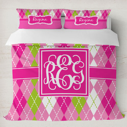 Pink & Green Argyle Duvet Cover Set - King (Personalized)