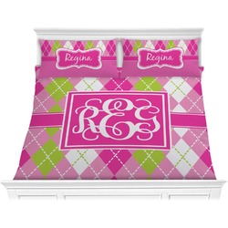 Pink & Green Argyle Comforter Set - King (Personalized)