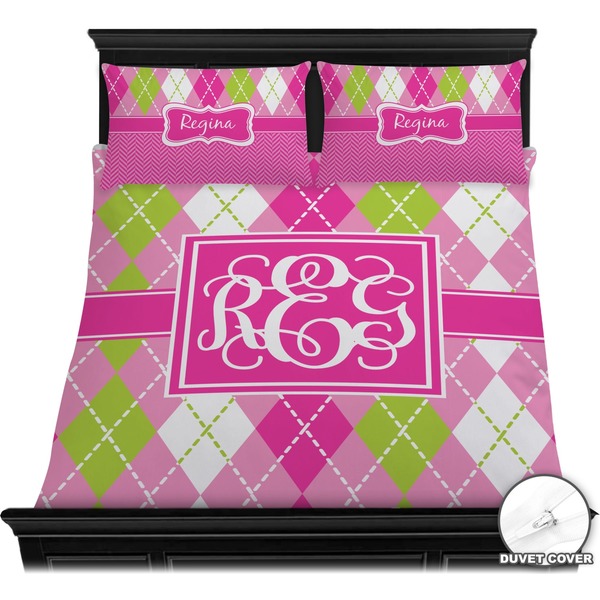 Pink & Green Argyle Bedding Set (Queen) - Duvet
