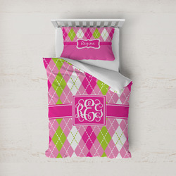 Pink & Green Argyle Duvet Cover Set - Twin (Personalized)