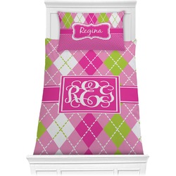 Pink & Green Argyle Comforter Set - Twin XL (Personalized)