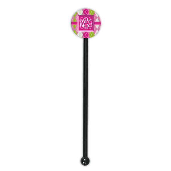 Pink & Green Argyle Black Plastic 5.5" Stir Stick - Round - Single Stick