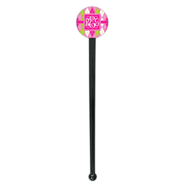 Pink & Green Argyle Black Plastic 7" Stir Stick - Round - Single Stick