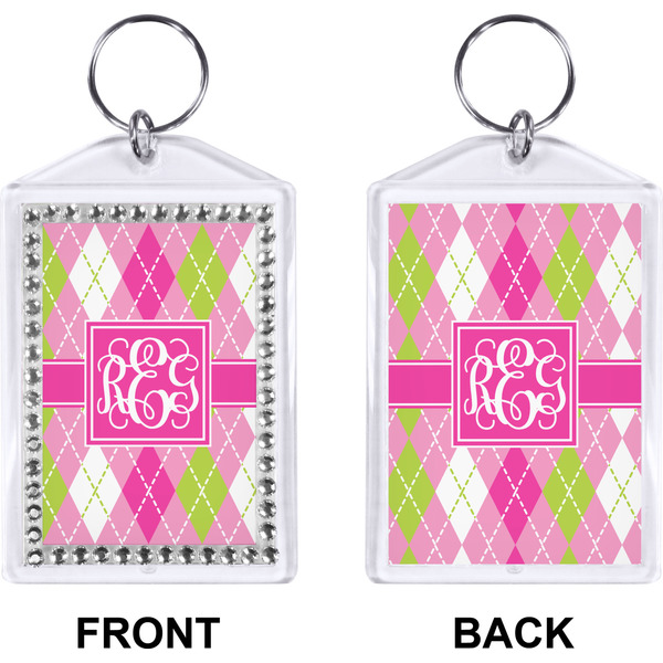 Pink & Green Argyle Bling Keychain (Front + Back)