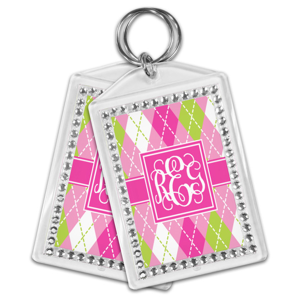 Pink & Green Argyle Bling Keychain - MAIN