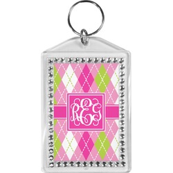Pink & Green Argyle Bling Keychain (Personalized)