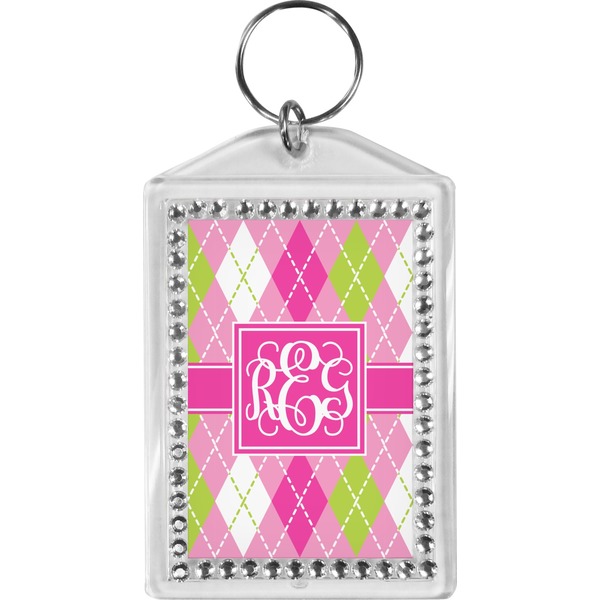 Custom Pink & Green Argyle Bling Keychain (Personalized)