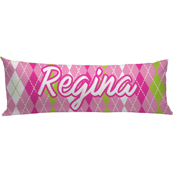 Custom Pink & Green Argyle Body Pillow Case (Personalized)