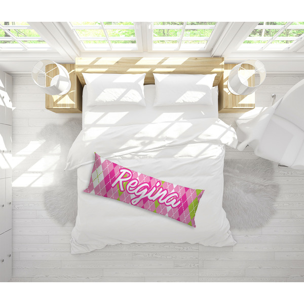 Pink & Green Argyle Body Pillow - LIFESTYLE