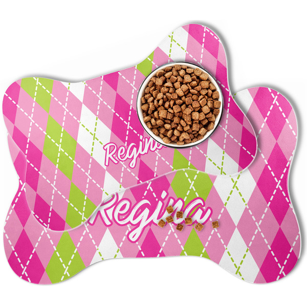 Pink & Green Argyle Bone Shaped Dog Mats - MAIN