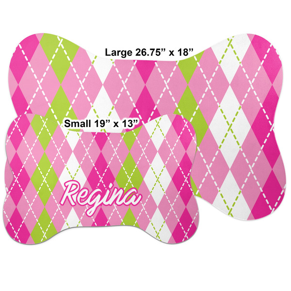 Pink & Green Argyle Bone Shaped Mat Comparison
