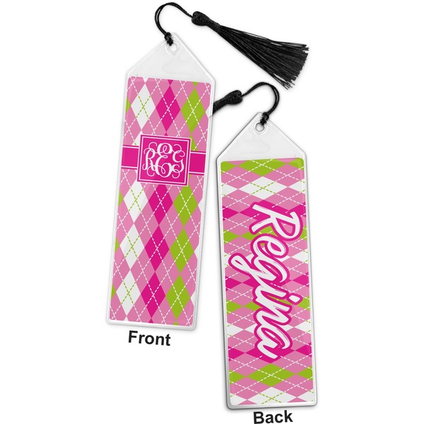 Pink & Green Argyle Bookmark with tassel - Front and Back