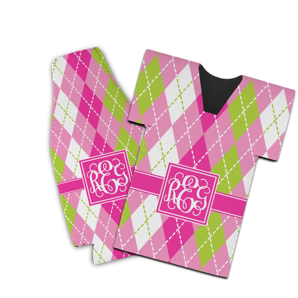 Custom Pink & Green Argyle Bottle Cooler (Personalized)
