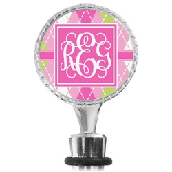 Pink & Green Argyle Wine Bottle Stopper (Personalized)