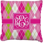Pink & Green Argyle Faux-Linen Throw Pillow 16" (Personalized)
