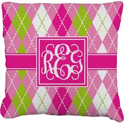 Pink & Green Argyle Faux-Linen Throw Pillow 18" (Personalized)